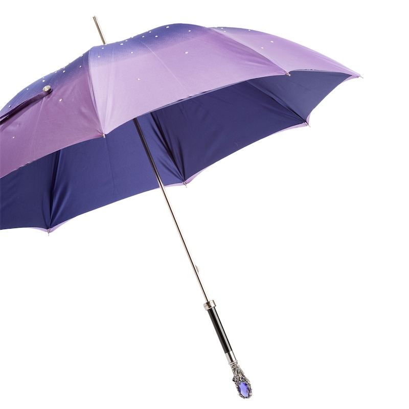 Swarovski Umbrella – Purple Gem Handle Double Cloth Canopy, Handmade Italian Luxury
