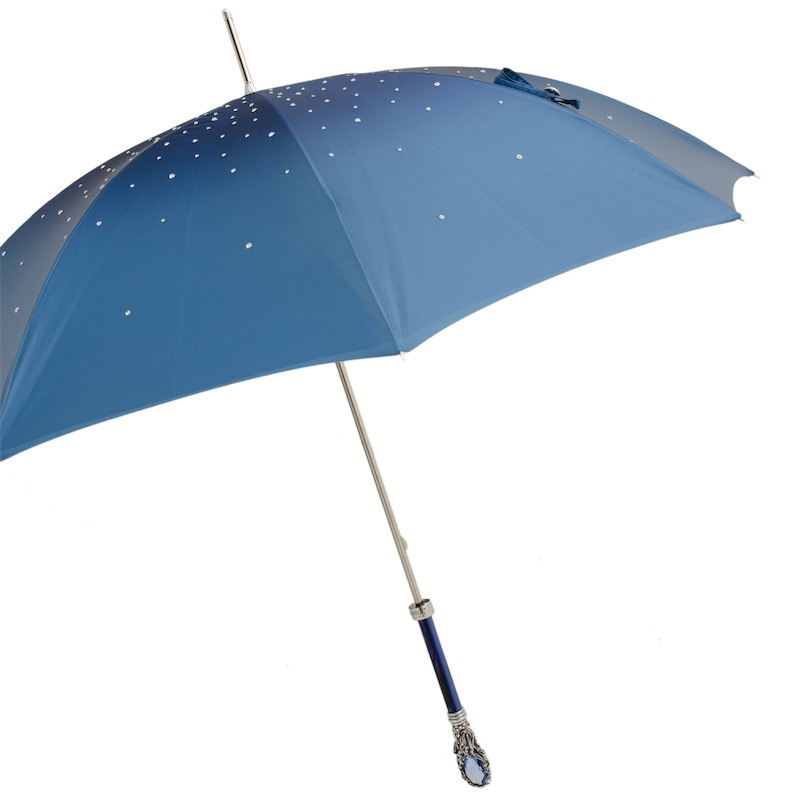 Blue Swarovski Umbrella – Manual Open Umbrella with Blue Gem Handle & Double Cloth Canopy