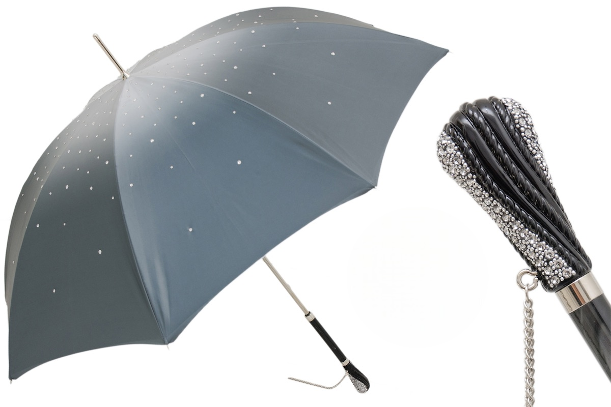 Swarovski Crystal Umbrella – Grey Double Cloth Luxury Rain Protection Canopy