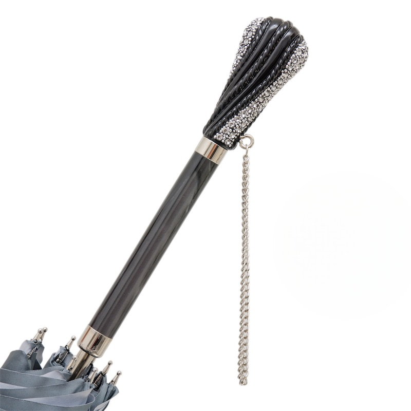 Swarovski Crystal Umbrella – Grey Double Cloth Luxury Rain Protection Canopy