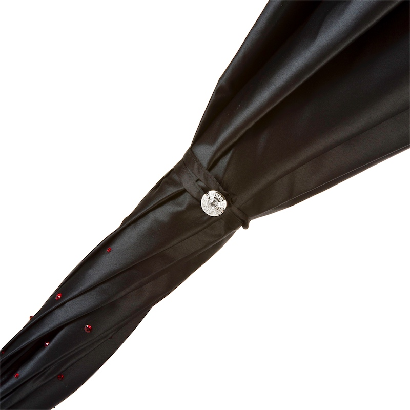 Swarovski Umbrella - Black Double Cloth Rain Umbrella with Red Interior & Crystal Handle