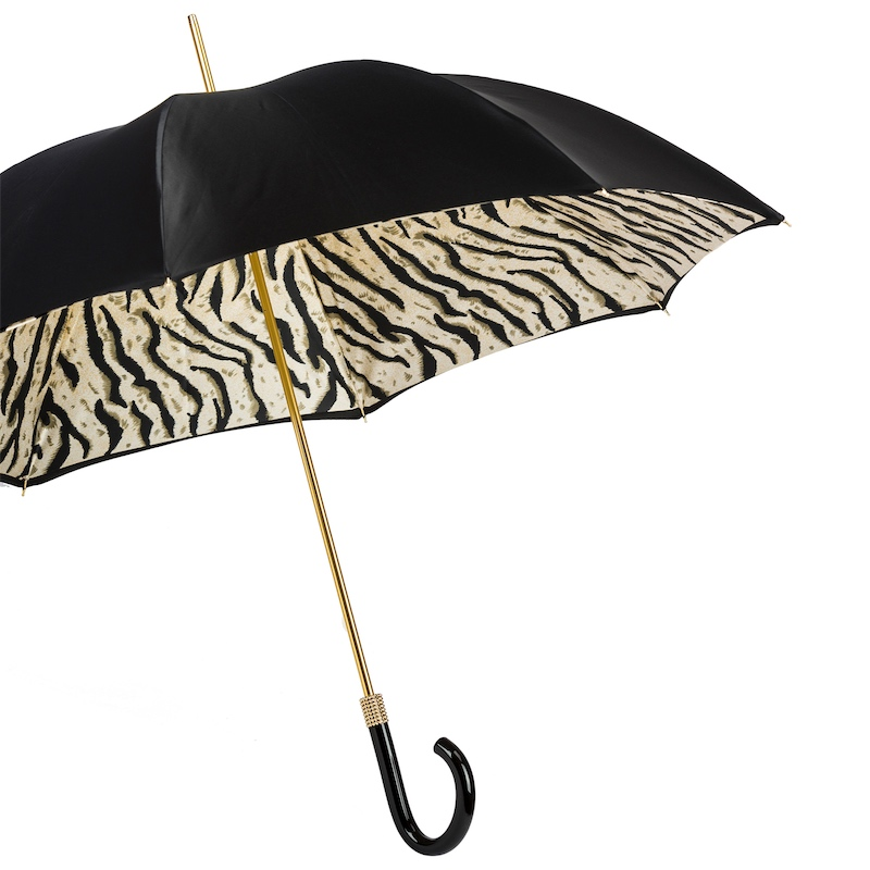 Tiger-Striped Umbrella – Manual Double Cloth Polyester Canopy With Acetate Handle