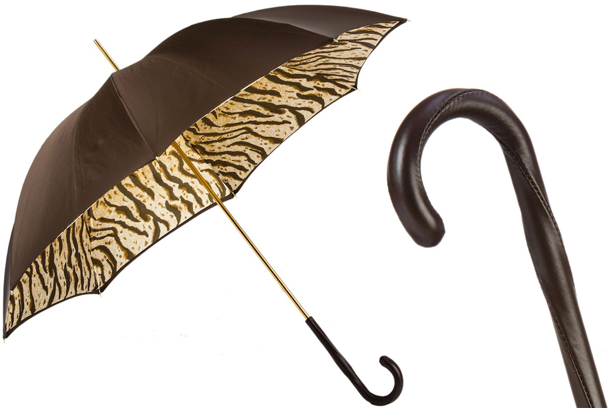 Luxury Double Cloth Umbrella – Handcrafted Italian Rain Shield with Tiger-Striped Canopy