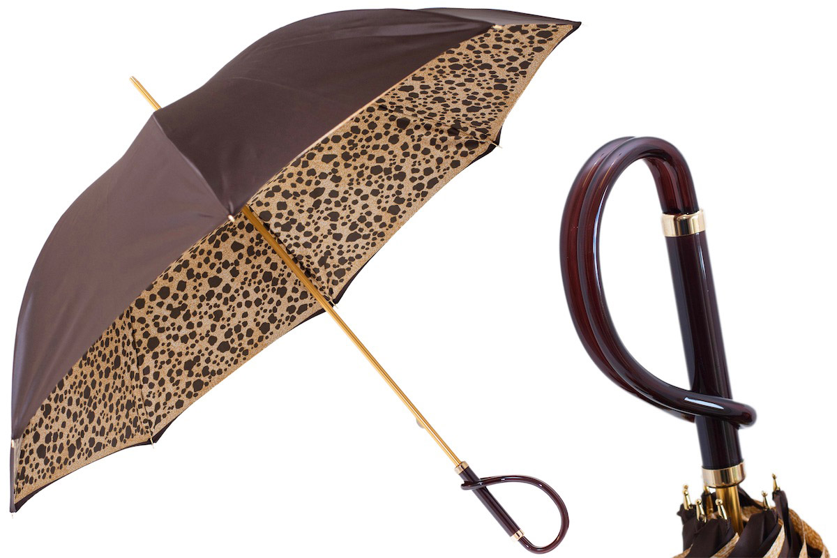 Brown Speckled Umbrella - Handmade Italian Manual Opening Double Cloth Canopy