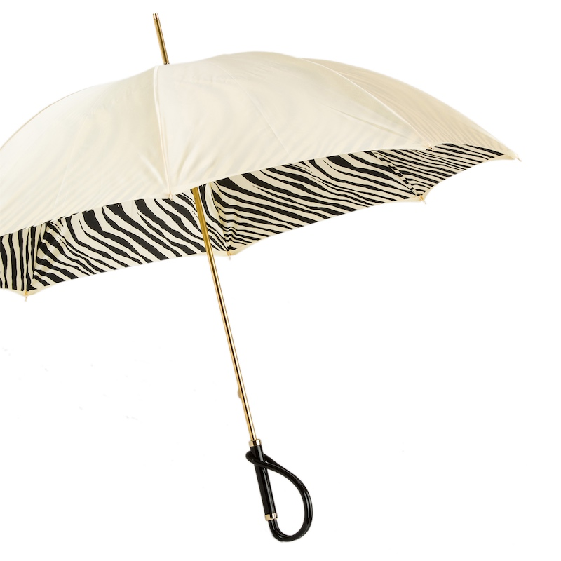 Ivory Double Cloth Umbrella – Handmade Italian Design with Zebra Interior