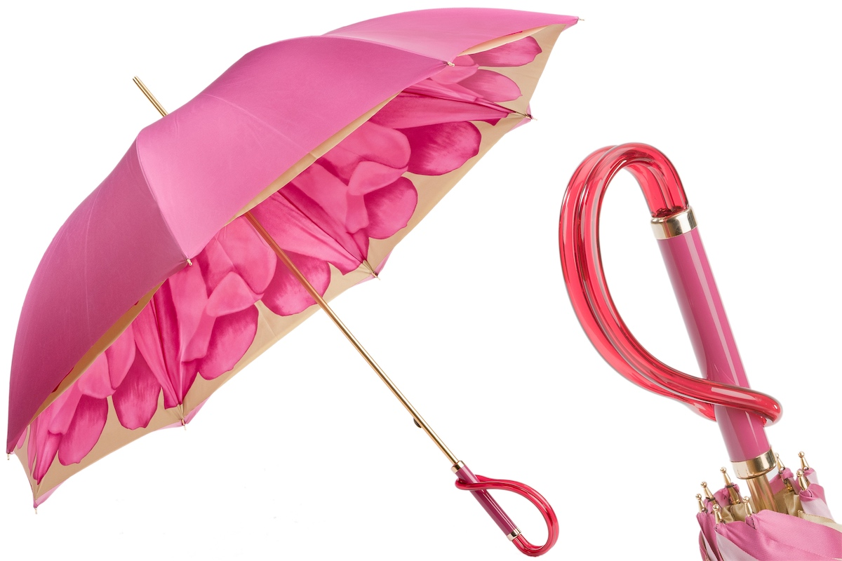 Fuchsia Dahlia Umbrella – Manual Opening, Double Cloth Canopy, Italian Handmade Rain Shield