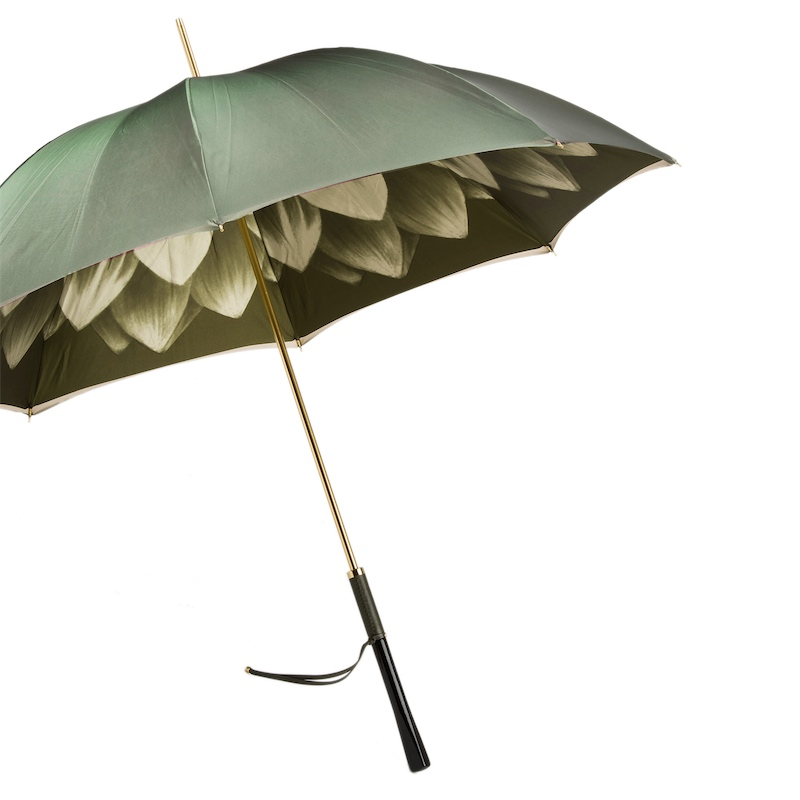 Designer Green Umbrella - Handmade Italian Manual Opening Rain Umbrella With Wooden Handle