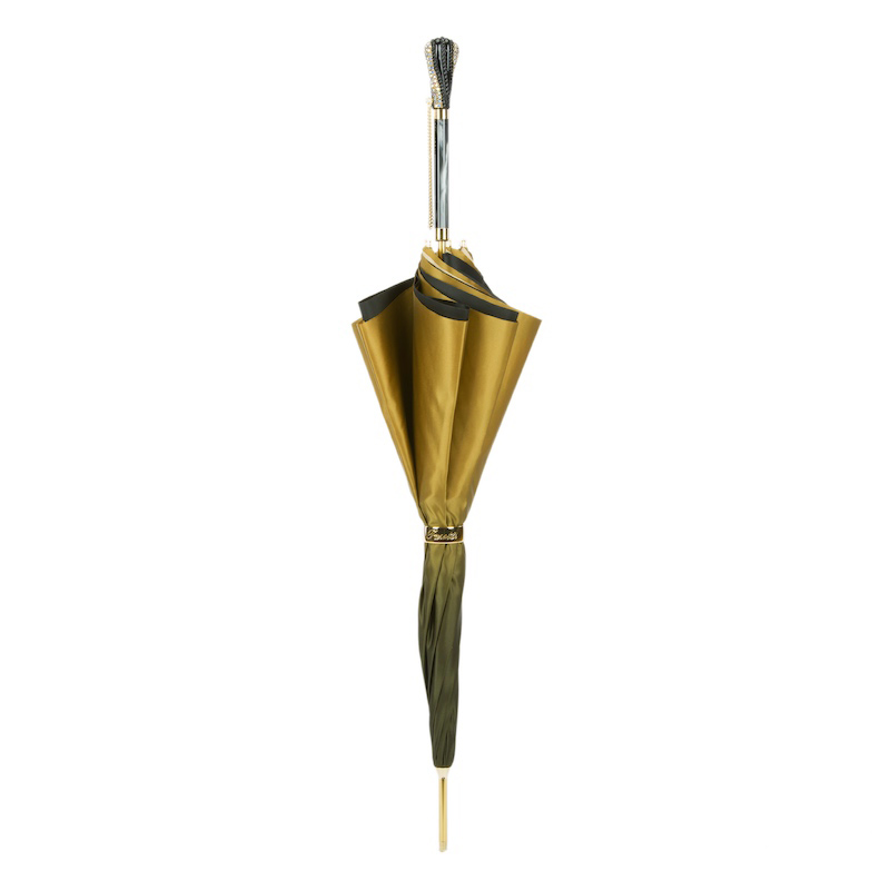 Luxury Gold Umbrella - Handmade Italian Double Cloth Canopy With Swarovski Crystal Handle