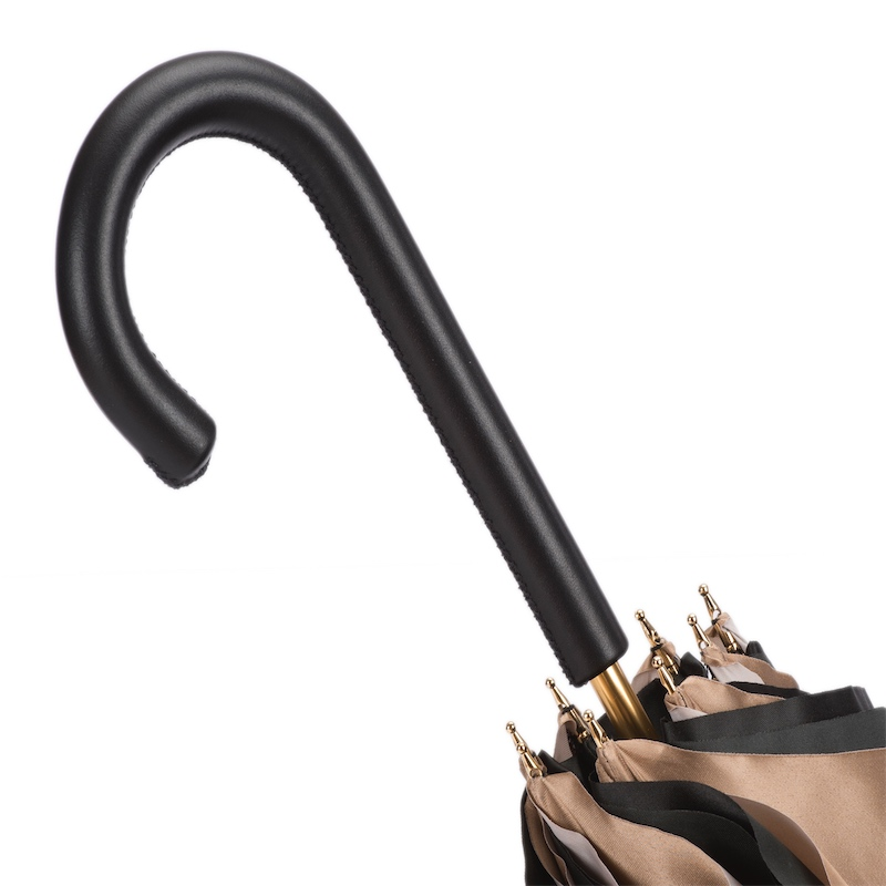 Ivory Double Cloth Umbrella – Handmade Italian Rain Umbrella with Leather Handle