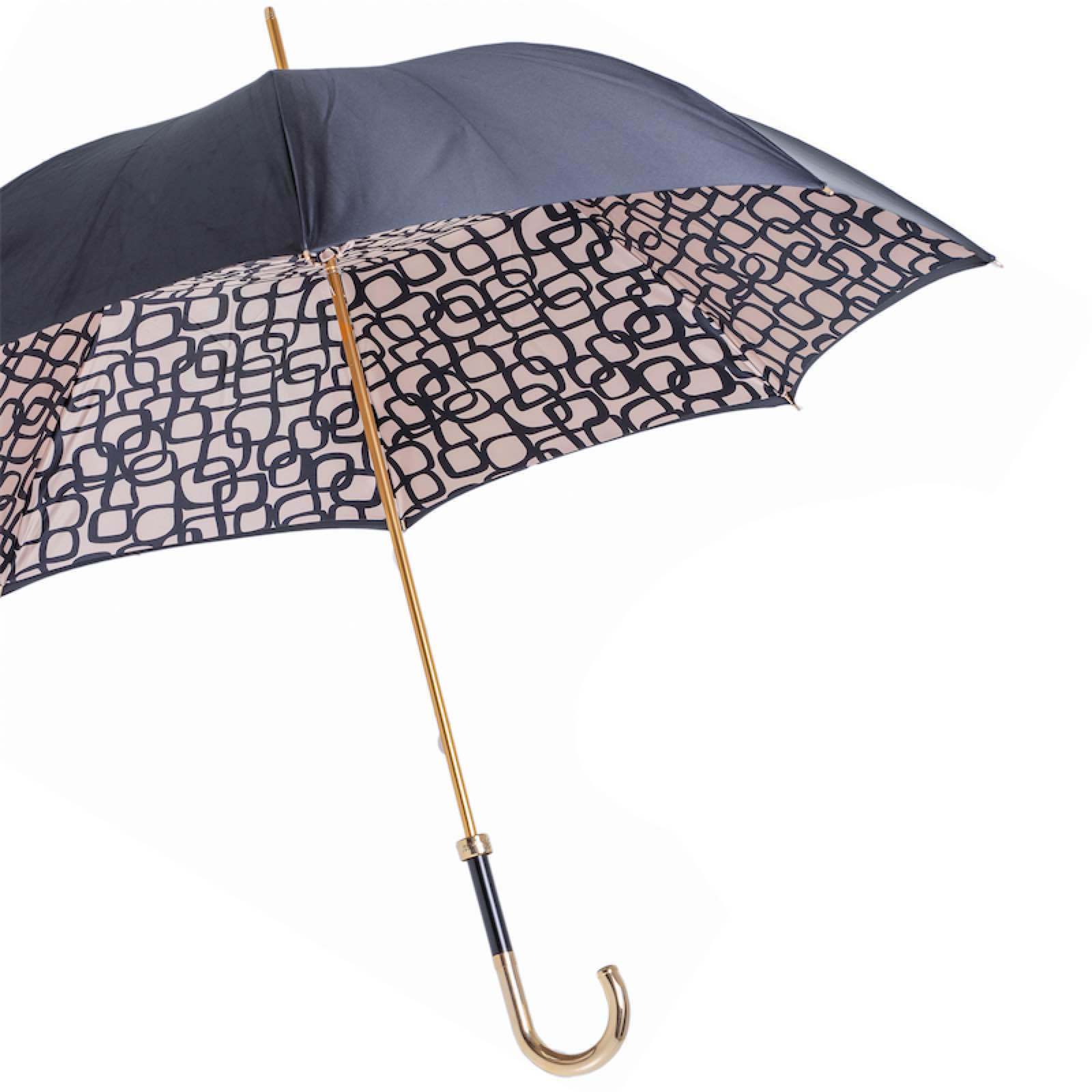 Beige Geometric Umbrella - Handmade Italian Rain Umbrella with Brass Handle