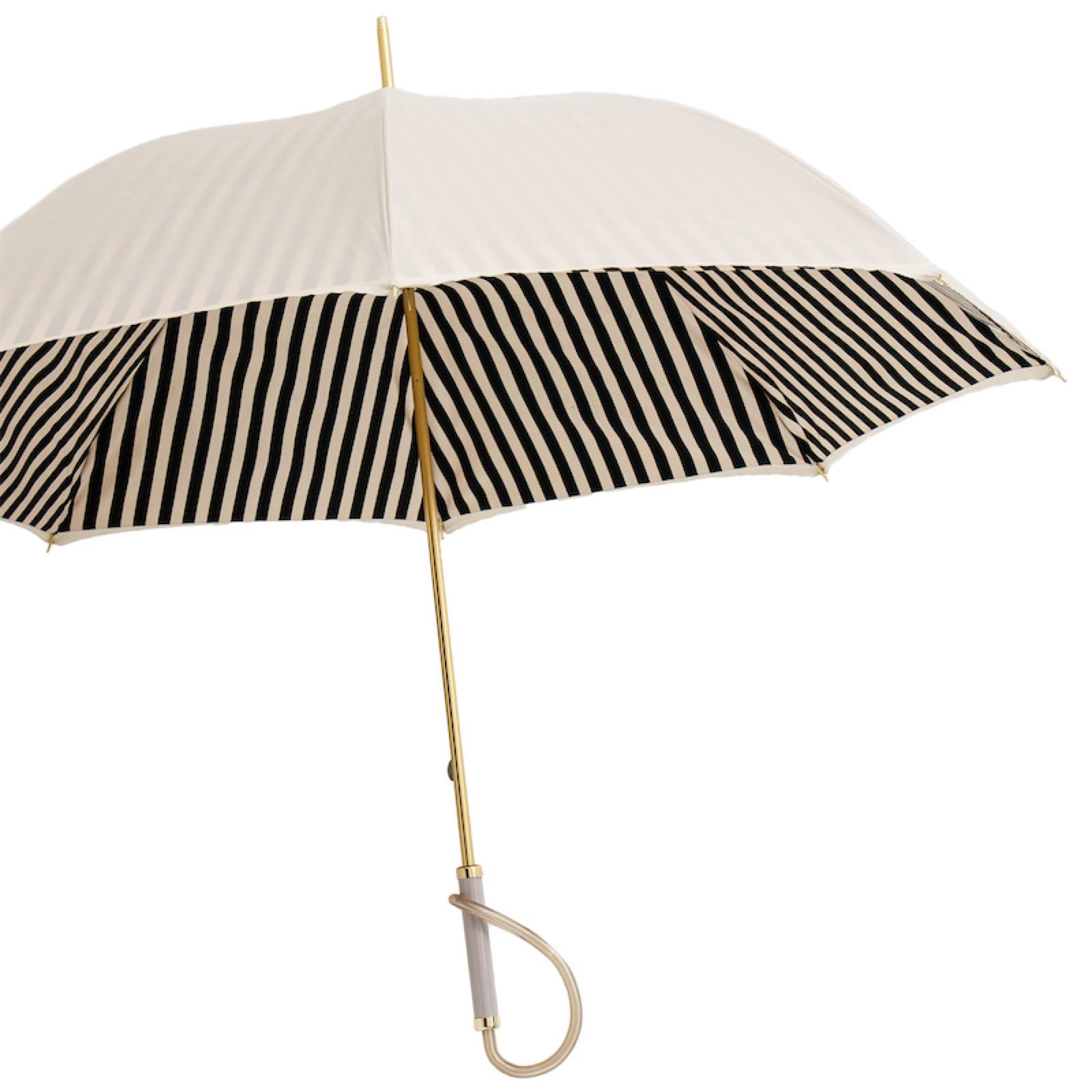 Ivory Umbrella – Handmade Italian Black Striped Rain Umbrella with Acetate Handle