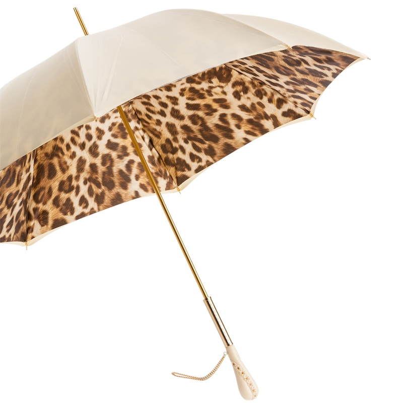 Leopard Print Umbrella | Handmade Italian Designer Umbrella with Crystal Handle