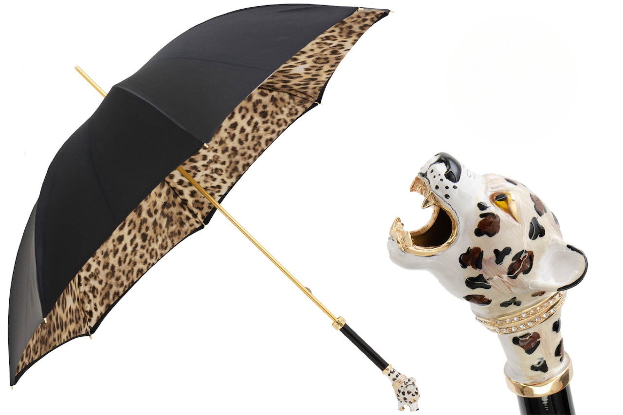 Jaguar Brass Umbrella – Handmade Italian Double Cloth Rain Umbrella With Enameled Handle