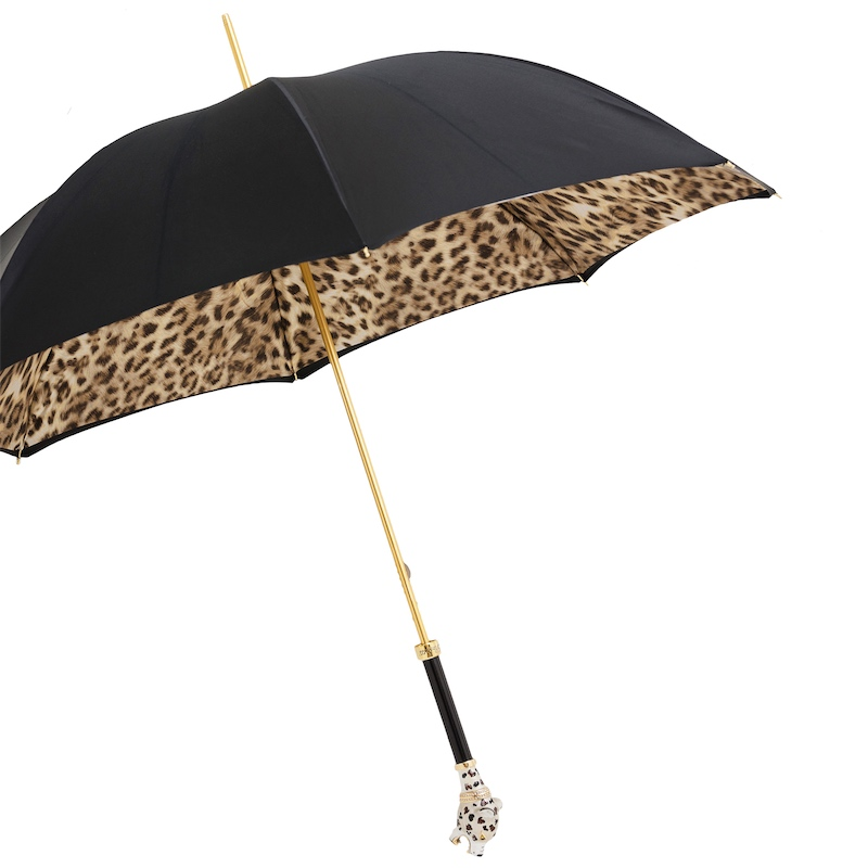 Jaguar Brass Umbrella – Handmade Italian Double Cloth Rain Umbrella With Enameled Handle