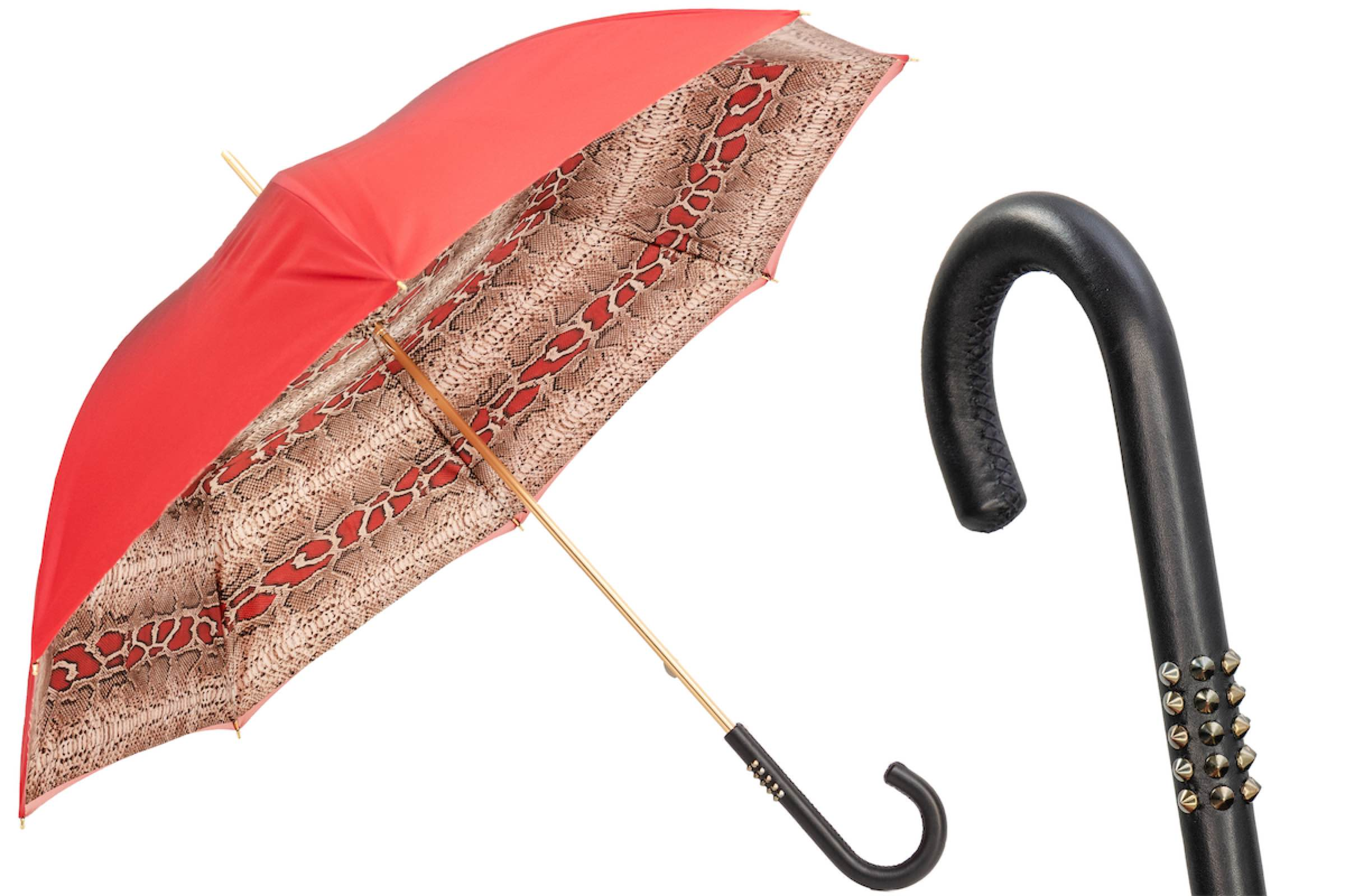 Red Python Umbrella – Handmade Italian Rain Umbrella With Leather Handle