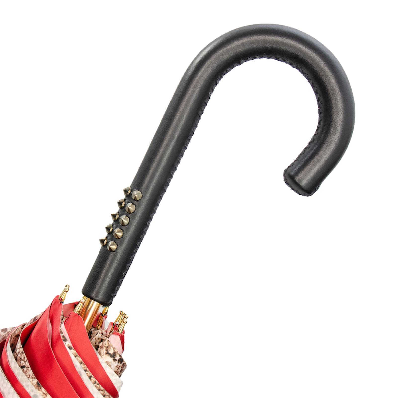 Red Python Umbrella – Handmade Italian Rain Umbrella With Leather Handle