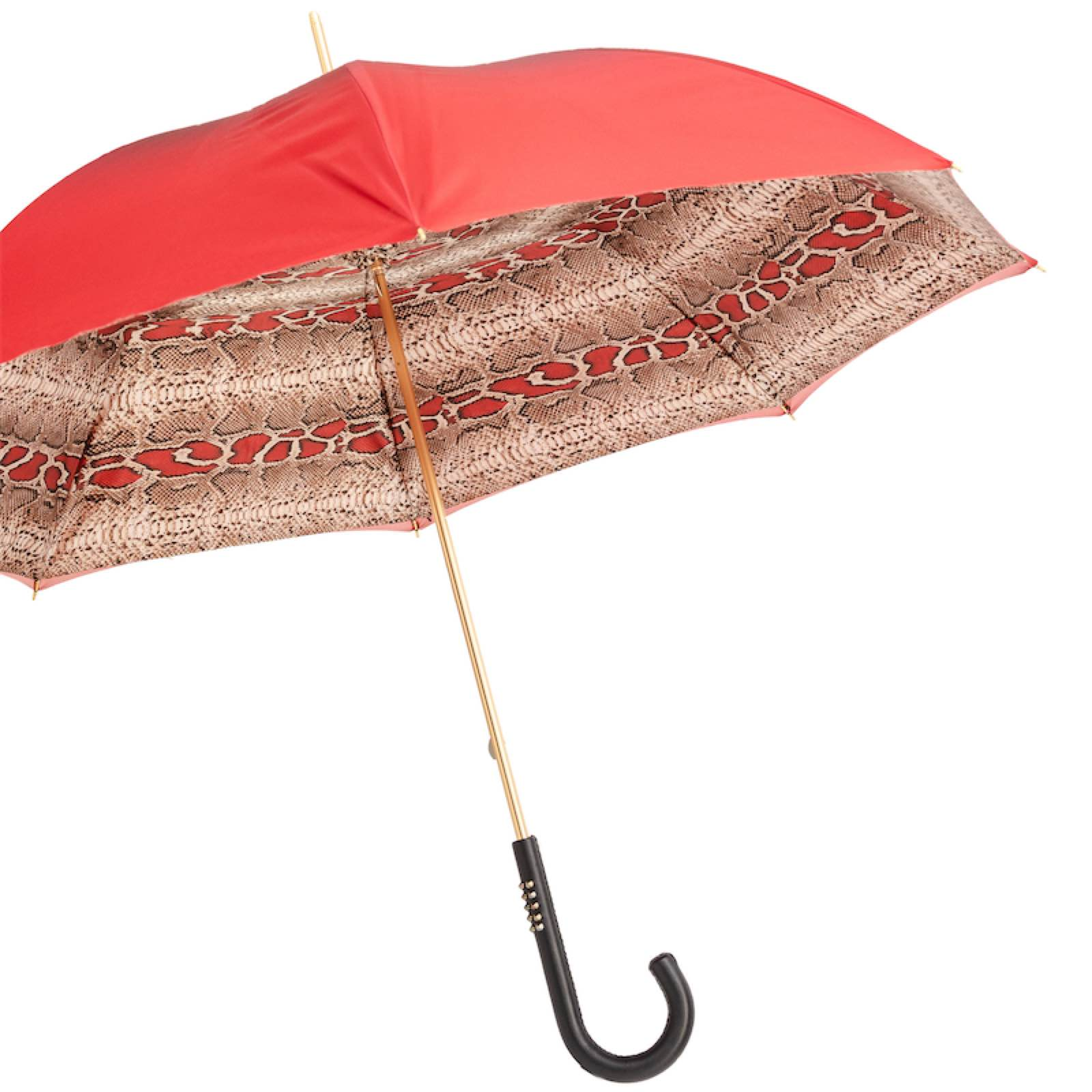 Red Python Umbrella – Handmade Italian Rain Umbrella With Leather Handle