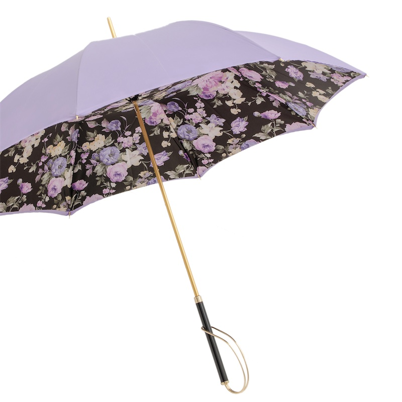 Double Cloth Umbrella – Elegant Lilac Flowers, Handmade Italian Rain Protection