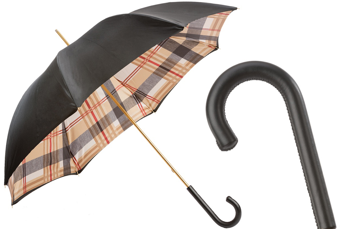 Black Double Cloth Umbrella – Classic Black Umbrella with Tartan Lining and Bespoke Design