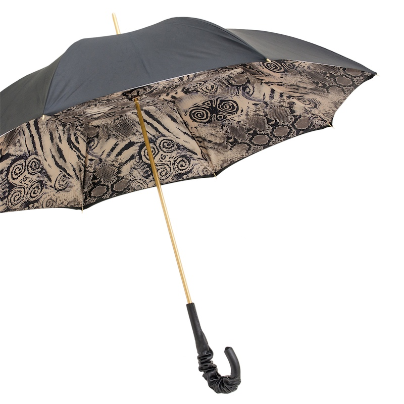 Snake Print Umbrella – Manual Opening, Ruched Leather Handle, Durable Polyester Canopy