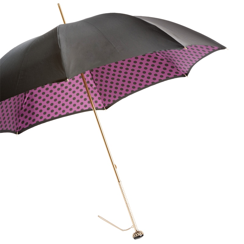 Black Umbrella – Handmade Italian Double Cloth Rain Umbrella with Jeweled Brass Handle