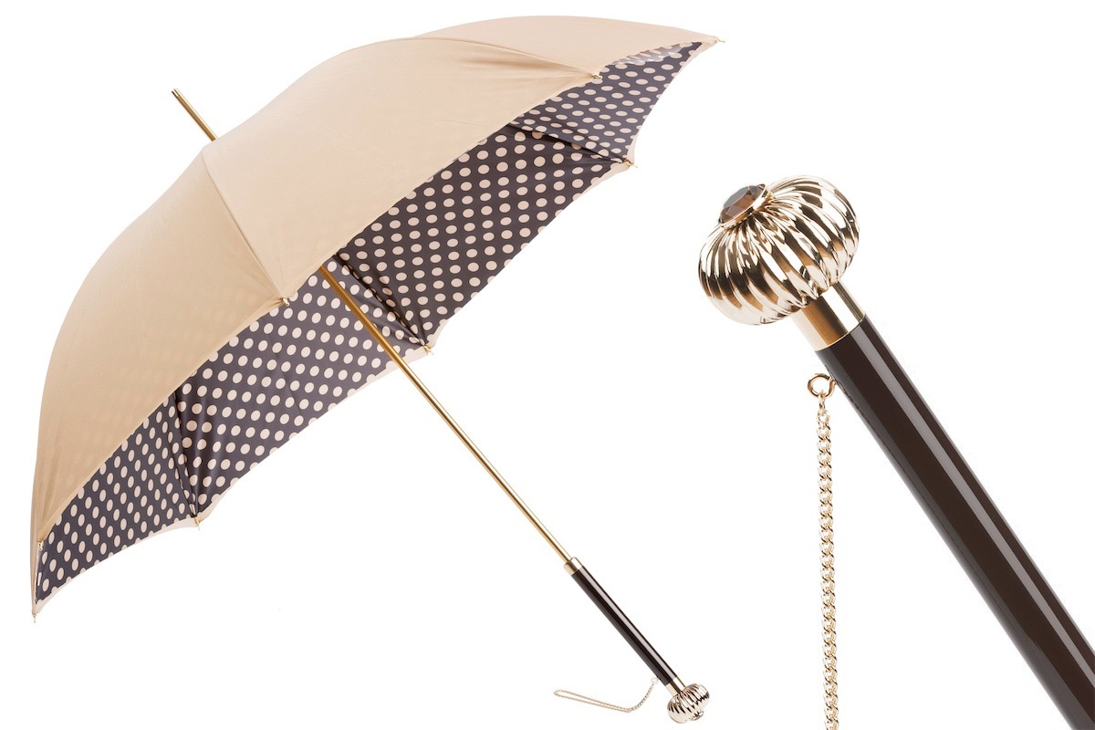 Classic Polka Dots Umbrella – Handmade Italian Double Cloth Canopy with Jeweled Handle