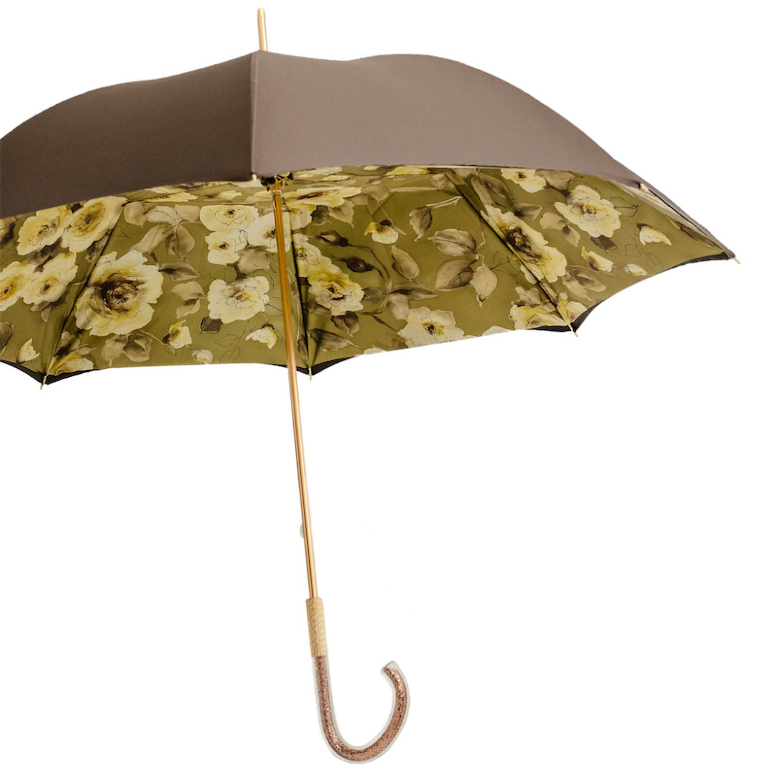 Khaki Umbrella – Handmade Italian Floral Glitter Rain Umbrella with Acetate Handle