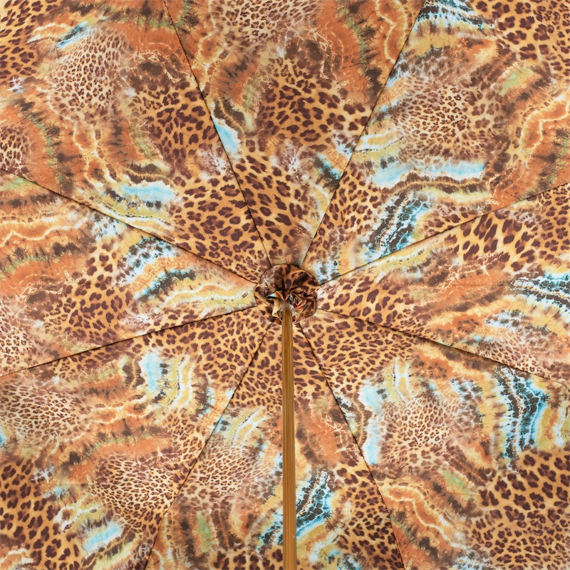 Animal Print Umbrella - Handmade Italian Double Cloth Canopy, Jeweled Brass Handle