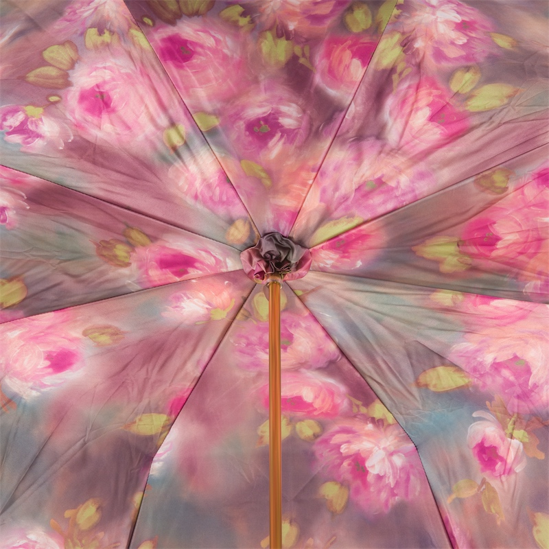 Purple Manual Umbrella – Double Cloth Rain Gear with Roses Print Interior