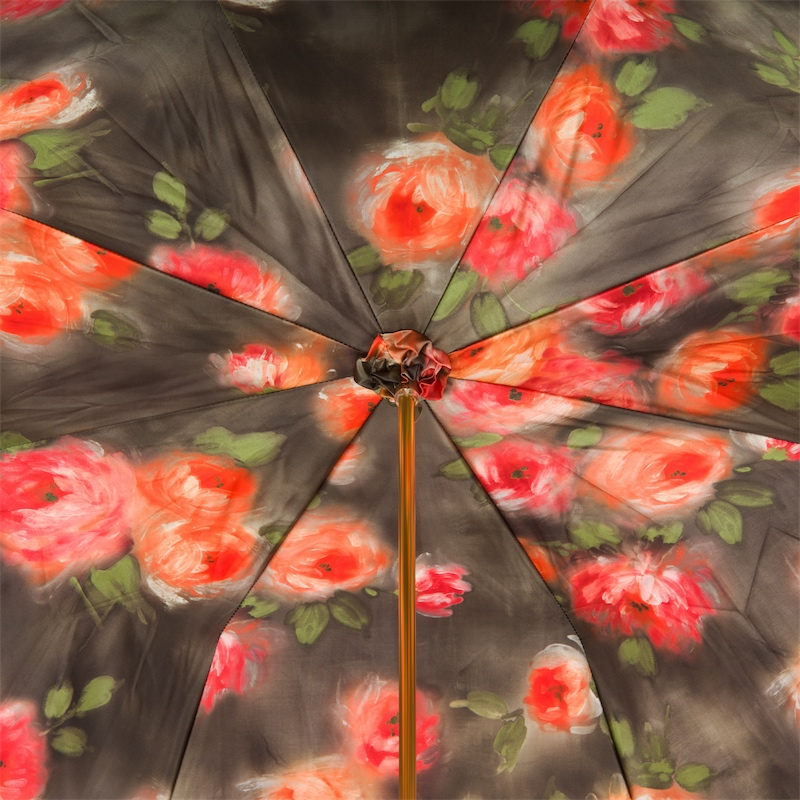 Orange Flowers Umbrella – Handmade Italian Double Cloth Canopy, Acetate Handle