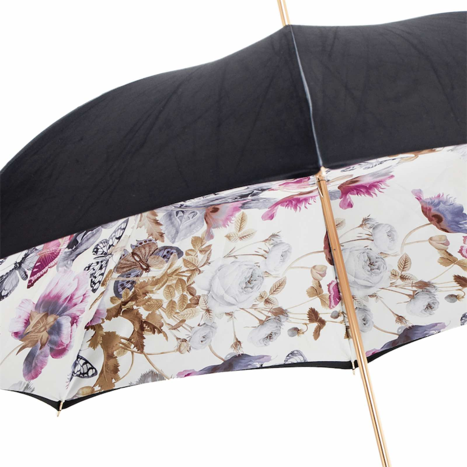 Purple Butterfly Umbrella - Swarovski Crystal Brass Handle | Luxury Rain Protection