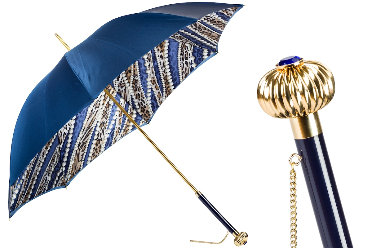 Cheetah Print Umbrella – Handcrafted Italian Artisan Luxury Rain Umbrella with Pearl Handle