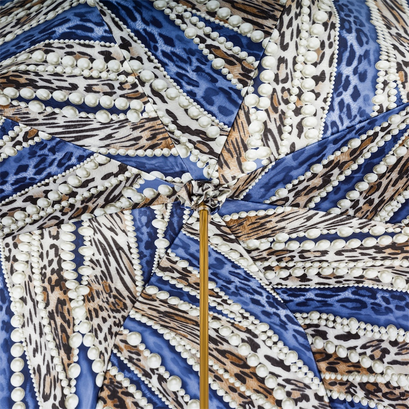 Cheetah Print Umbrella – Handcrafted Italian Artisan Luxury Rain Umbrella with Pearl Handle