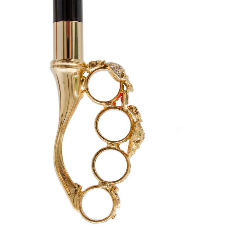 Knuckleduster Umbrella – Red Animal Print Canopy with Swarovski Crystal Handle