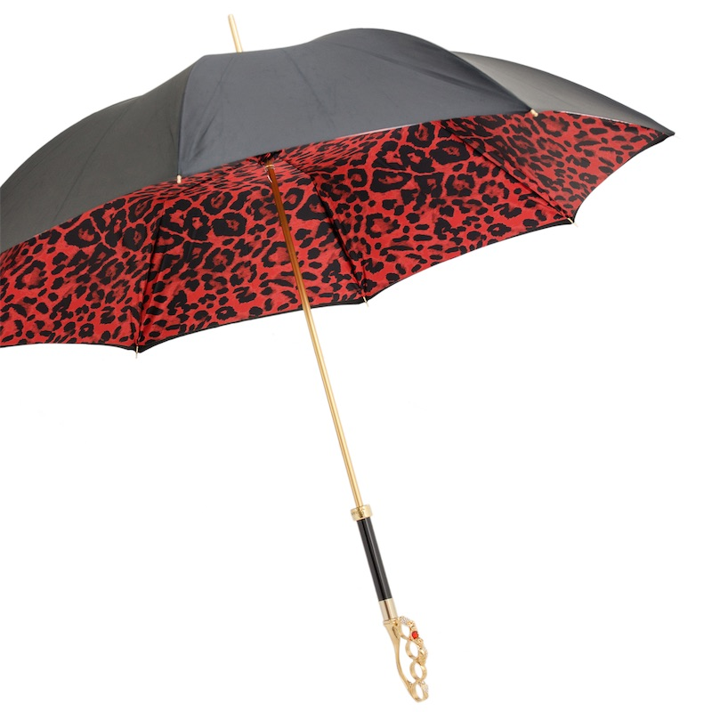 Knuckleduster Umbrella – Red Animal Print Canopy with Swarovski Crystal Handle