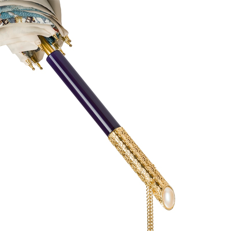 Vintage Pearled Umbrella – Jeweled Handle, Double Cloth Canopy, Handmade Italian Rain Protection