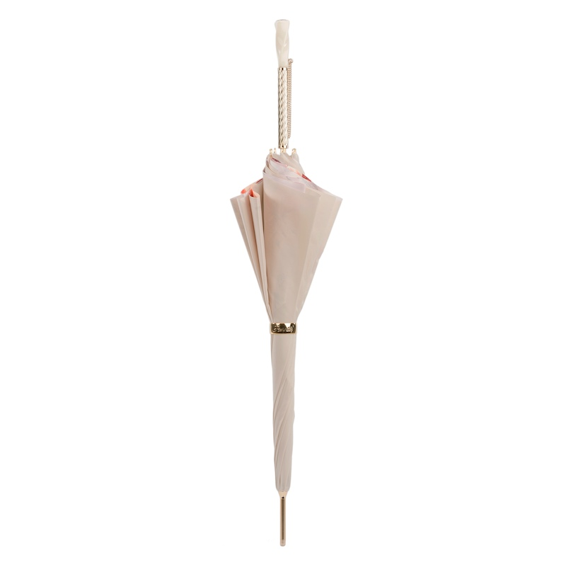 Flowered Umbrella – Handmade Italian Ivory Pink Floral Rain Umbrella with Swarovski Crystal Handle