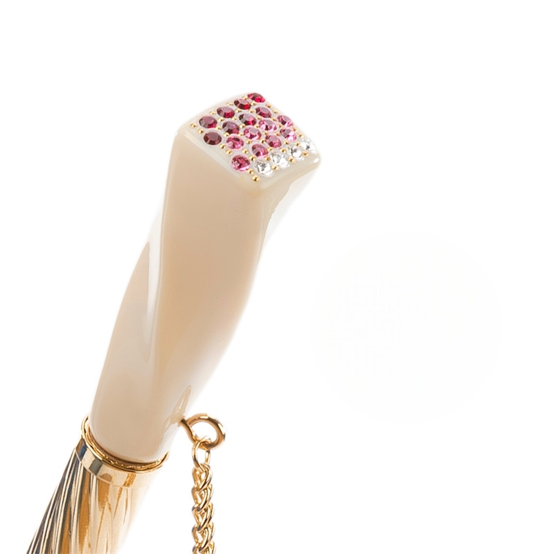 Flowered Umbrella – Handmade Italian Ivory Pink Floral Rain Umbrella with Swarovski Crystal Handle