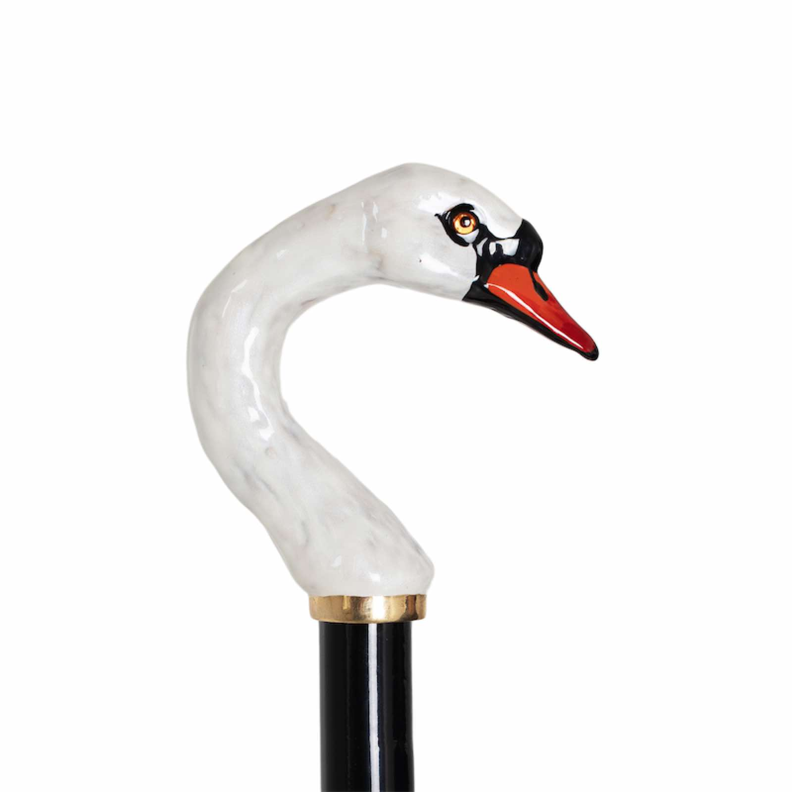 Handcrafted Swan Umbrella - Designer Double Cloth Rain Umbrella With Enameled Brass Handle