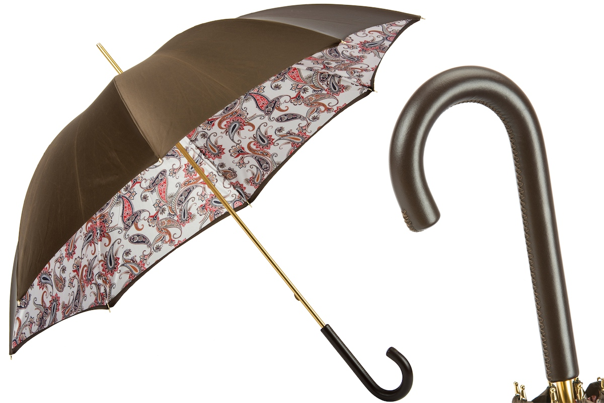 Paisley Leather Umbrella | Elegant Handmade Italian Double Cloth Rain Umbrella for Women