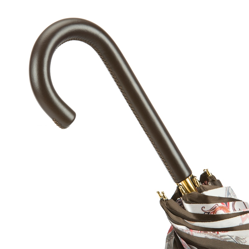 Paisley Leather Umbrella | Elegant Handmade Italian Double Cloth Rain Umbrella for Women