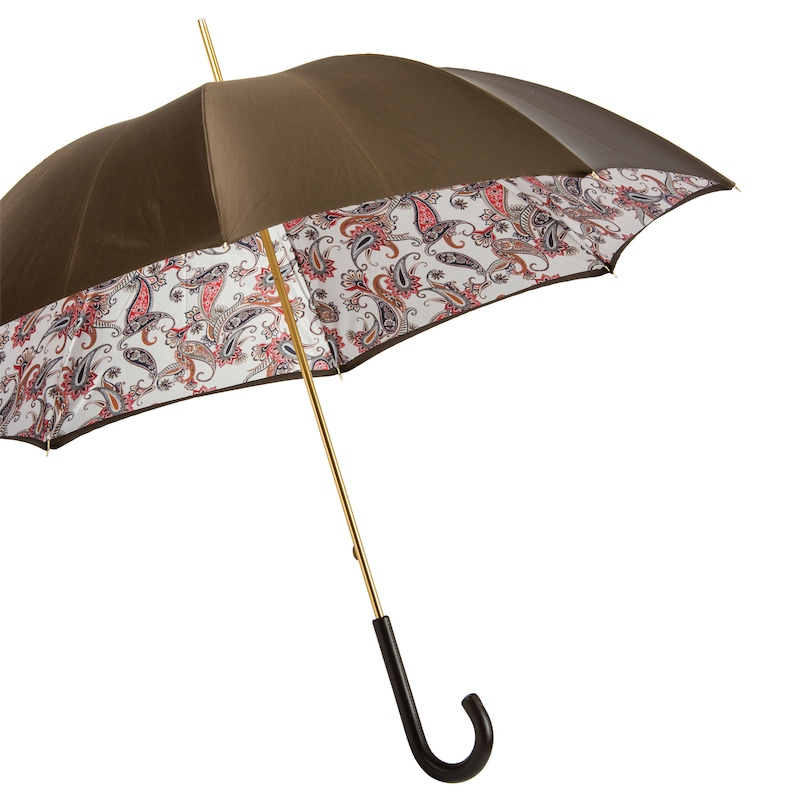 Paisley Leather Umbrella | Elegant Handmade Italian Double Cloth Rain Umbrella for Women