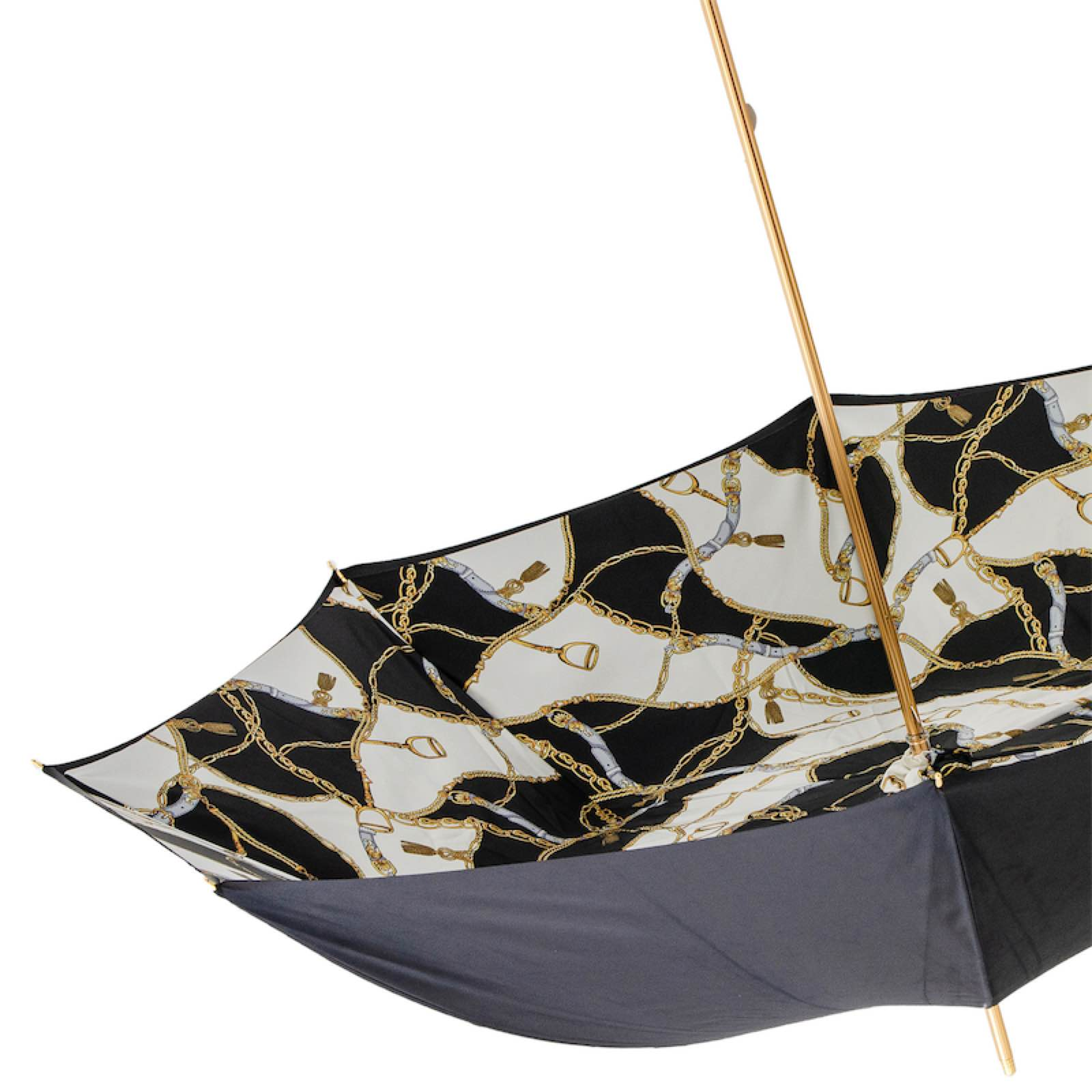 Black Double Cloth Umbrella – Handmade Italian Rain Umbrella with Leather Handle