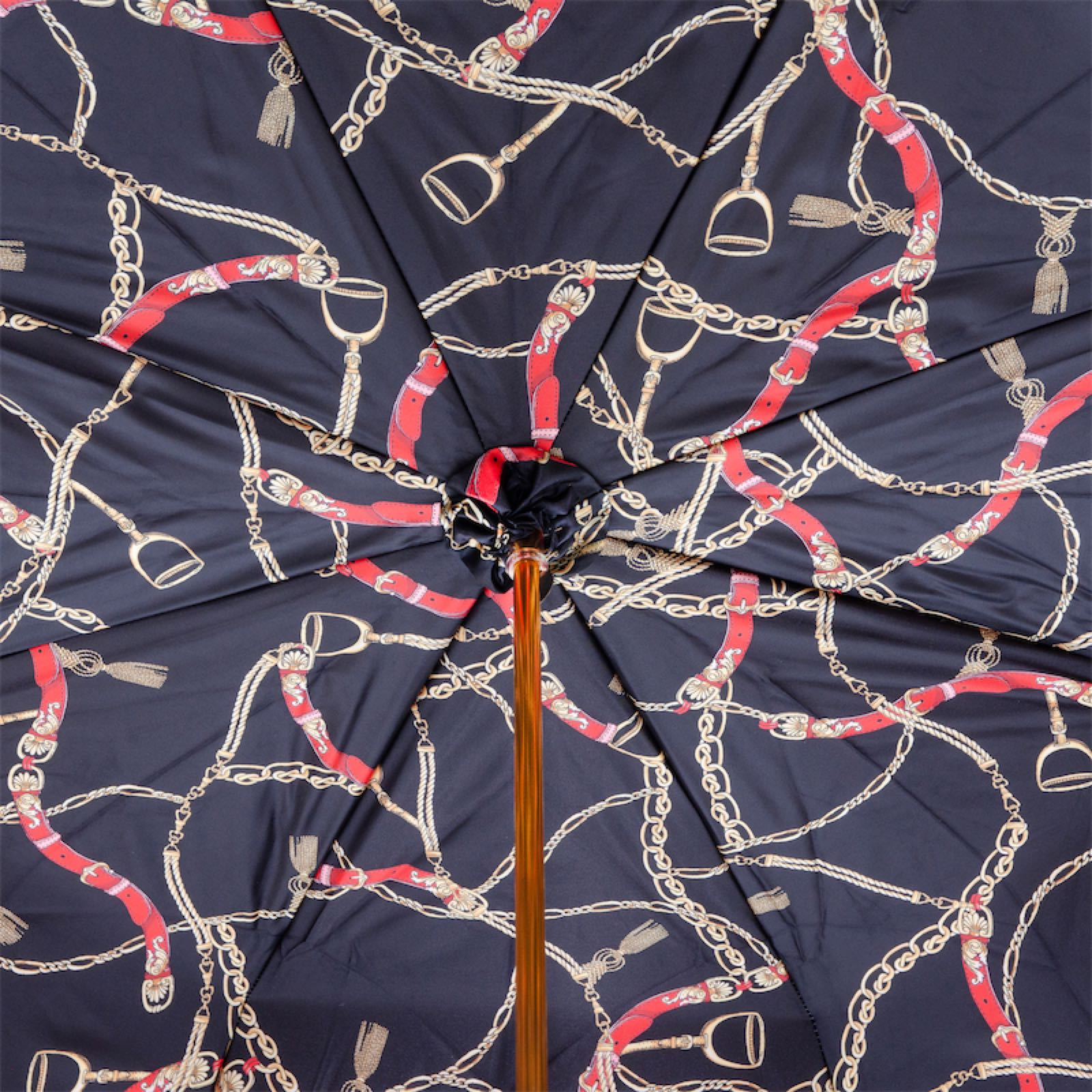 Red Umbrella - Handmade Italian Bridles Print With Leather Stirrup Handle