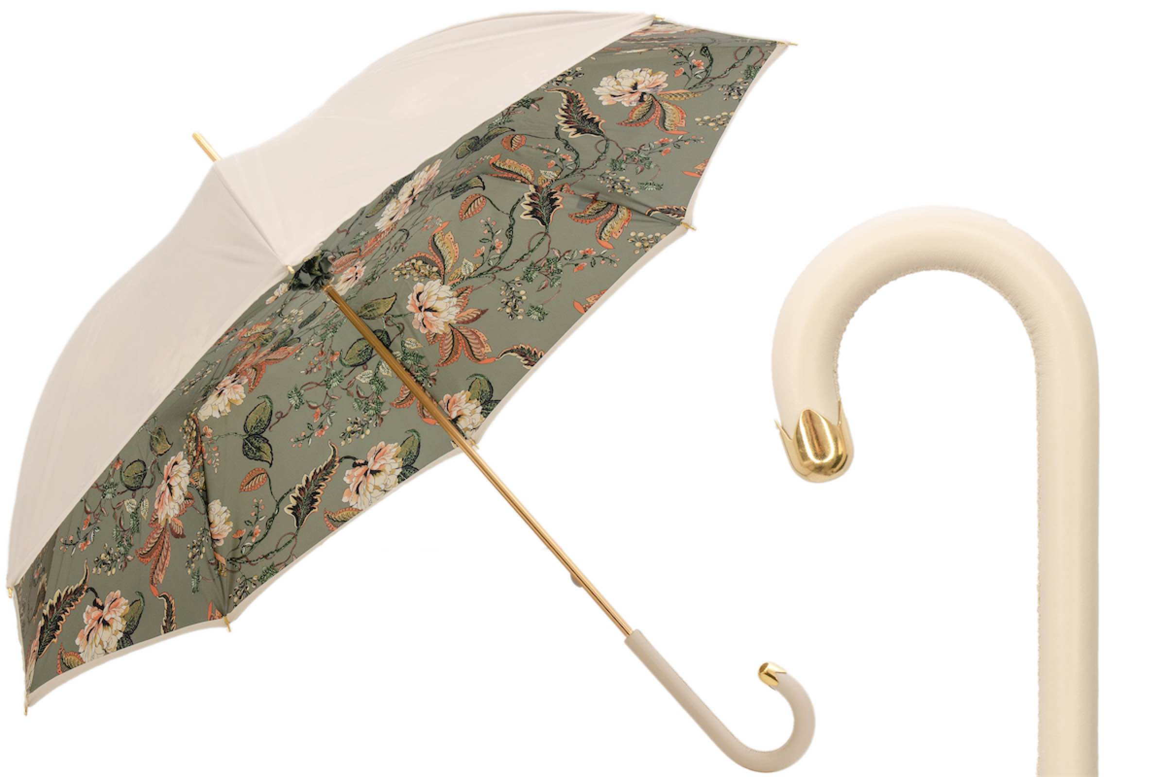 Ivory Leather Umbrella - Classic Handmade Italian Rain Umbrella With Durable Polyester Canopy