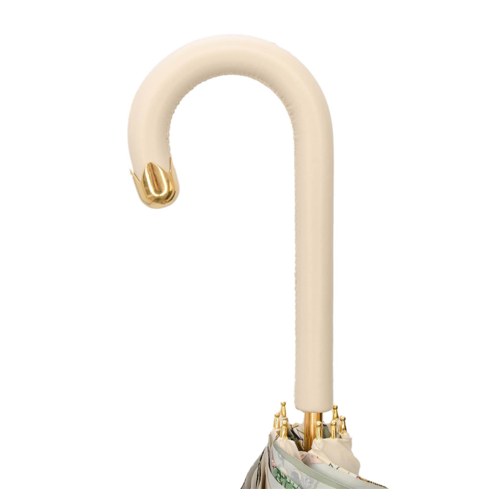 Ivory Leather Umbrella - Classic Handmade Italian Rain Umbrella With Durable Polyester Canopy