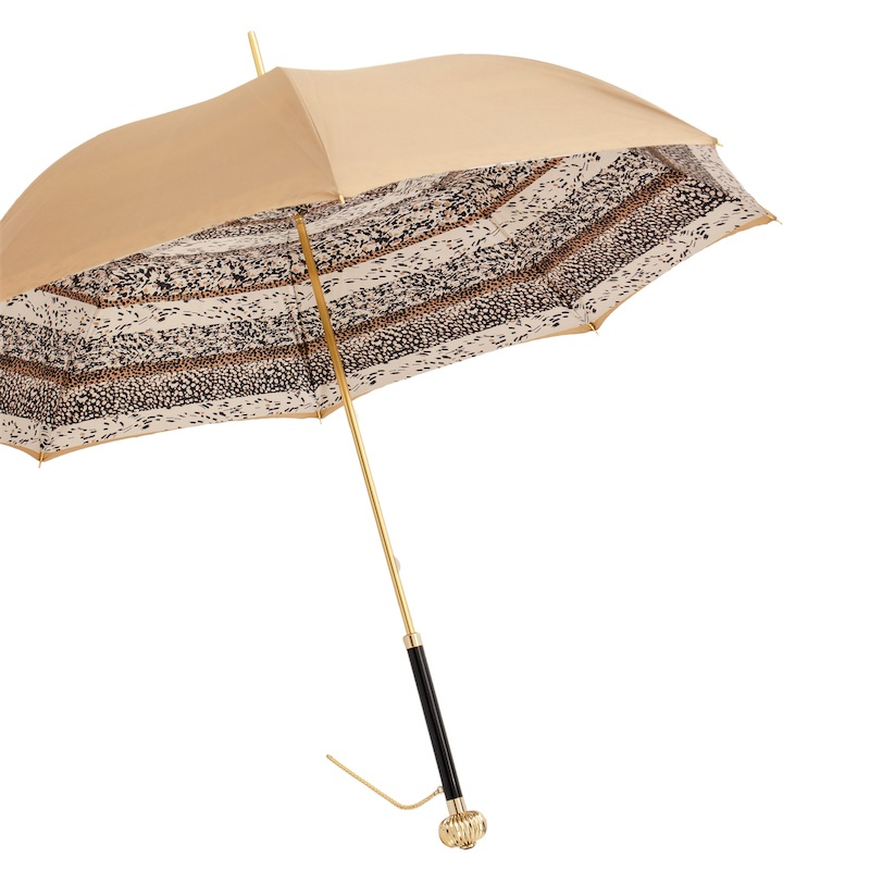 Beige Classic Umbrella – Handmade Italian Double Cloth Canopy, Jeweled Handle