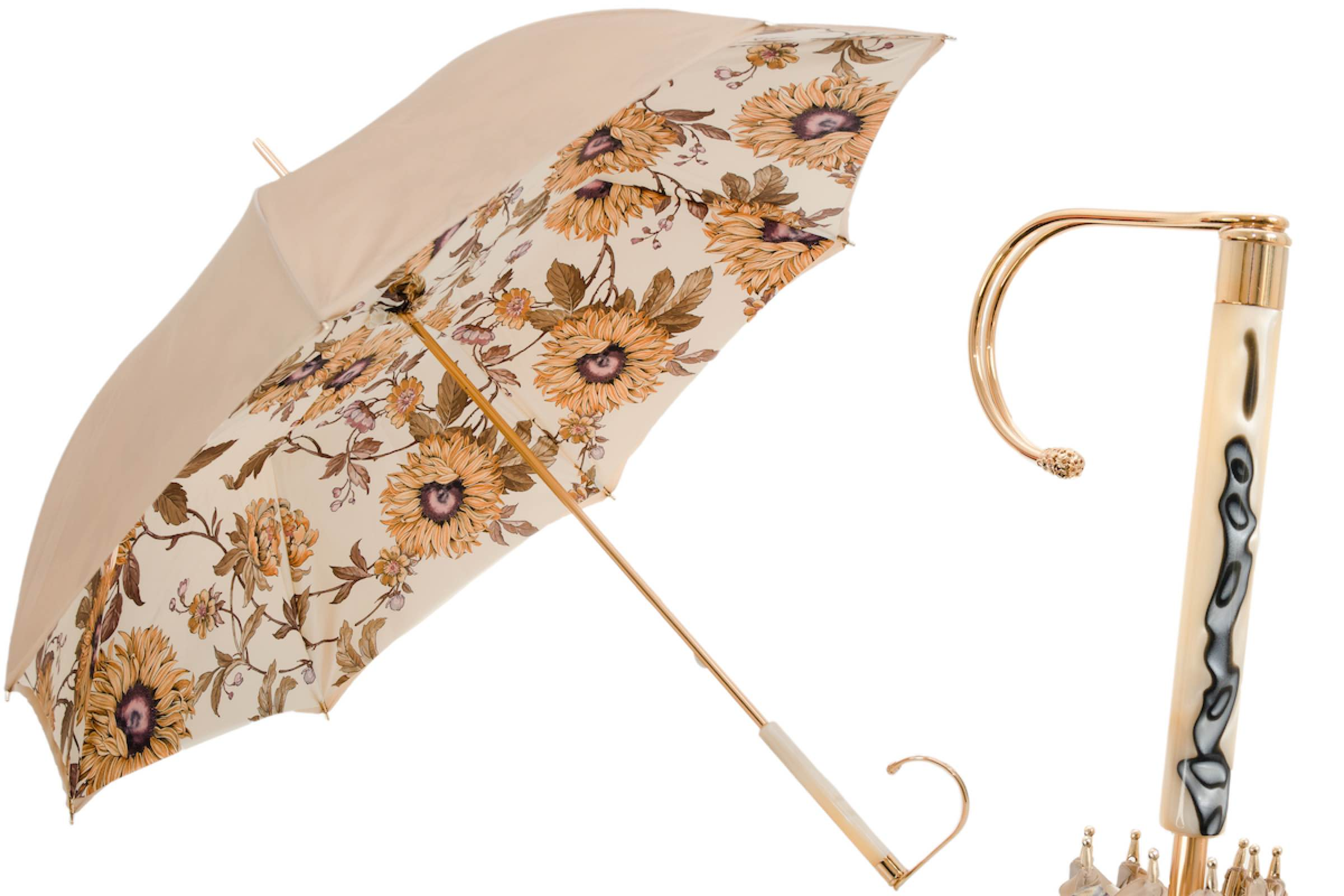 Ivory Flowered Umbrella – Handmade Italian Rain Umbrella with Jeweled Handle