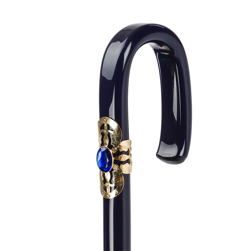 Navy Floral Umbrella – Double Cloth Handmade Italian Rain Protection with Acetate Handle