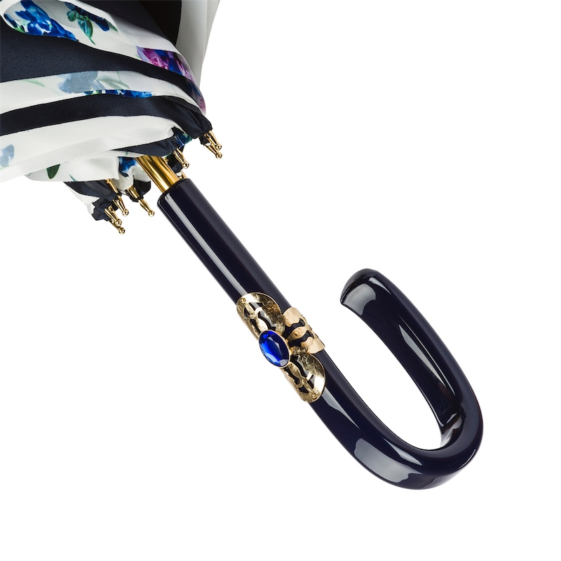 Navy Floral Umbrella – Double Cloth Handmade Italian Rain Protection with Acetate Handle